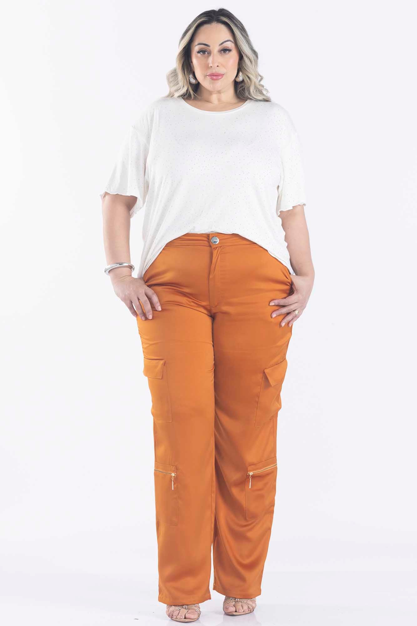 Plus Size Calça Cor Mostarda Feminina Size Feminina Calça